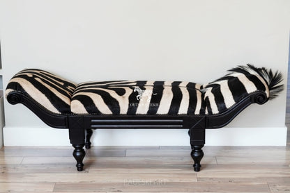 zebra hide rug chaise bench