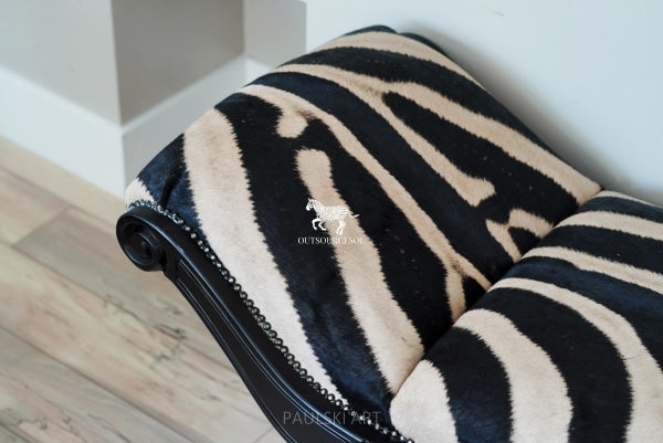 62 Zebra hide rug Chaise Bench Ottoman