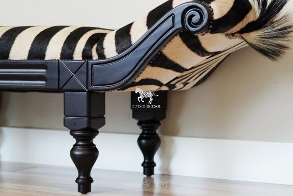 62 Zebra hide rug Chaise Bench Ottoman